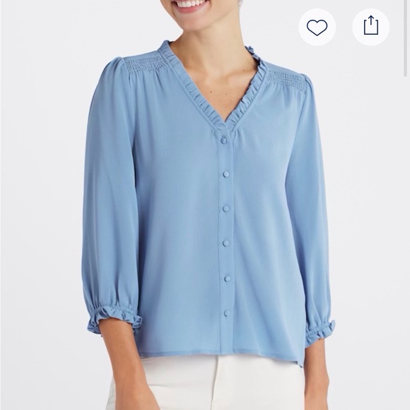 CeCe Blue Ruffle Button-Up Blouse - Picture 6 of 6